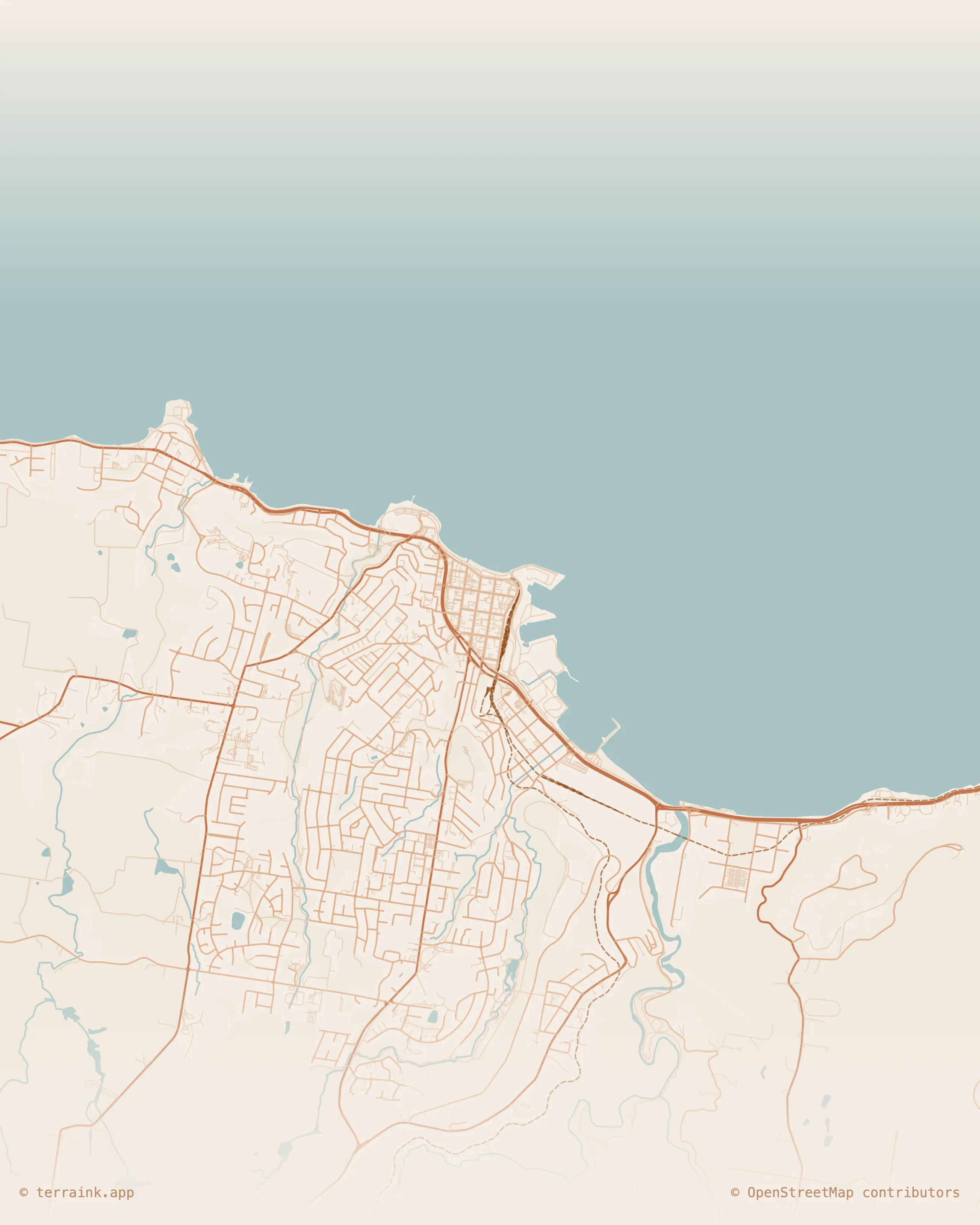 Street map of Burnie and its suburbs, North-West Tasmania